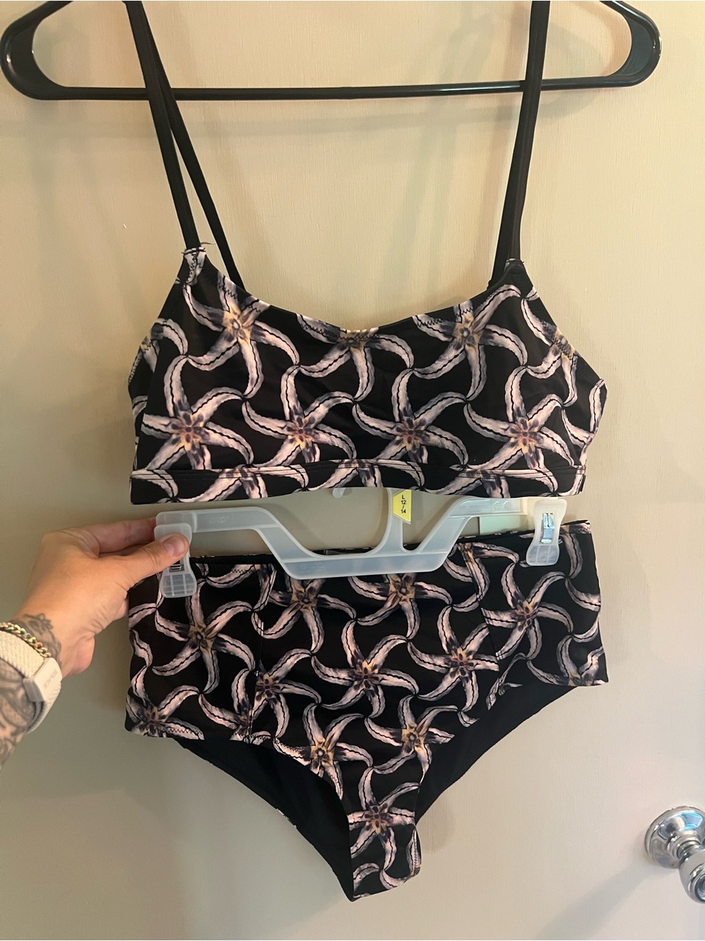 Never Worn! Scotch & Soda Black Bikini Set with Pink Cream Print